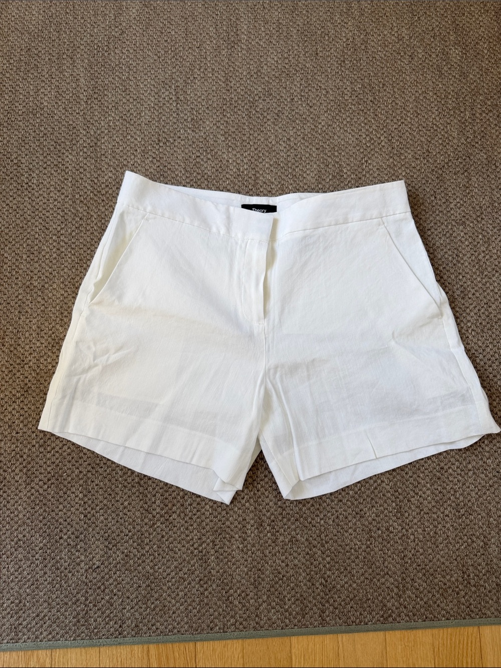 Theory White Linen Blend Tailored Shorts